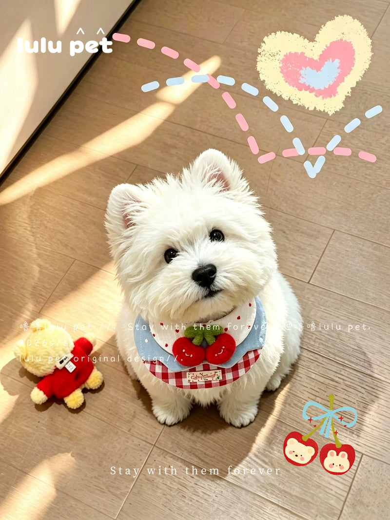 Westie wearing the Cherry Picnic bib