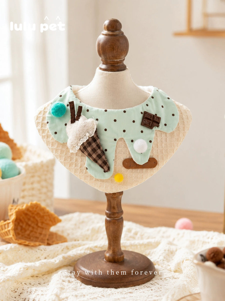 Mint Ice Cream bib on a stand