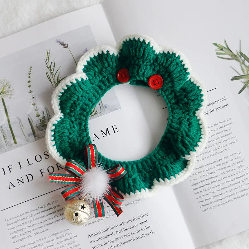 Hand-Crocheted Wreath Collar with Jingle Bell