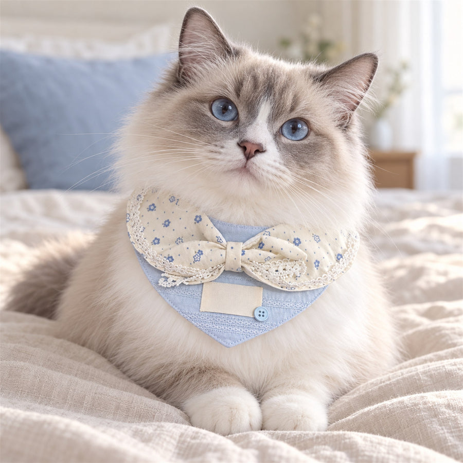 Milk Blue Floral Pet Bib