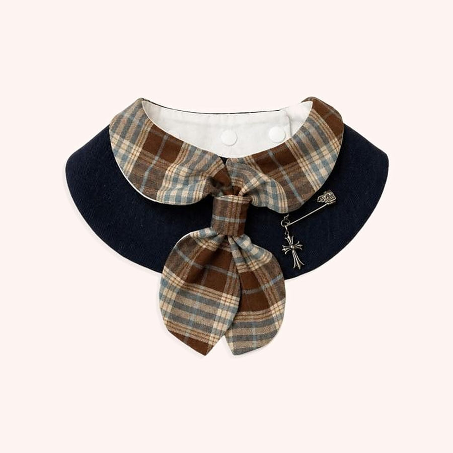 Brown Plaid Bow Pet Bib