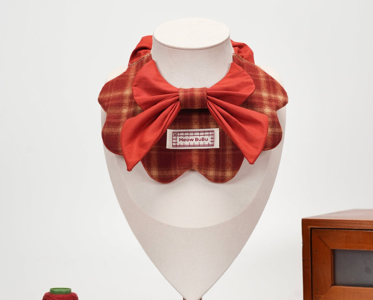 New Year Red Petal Bib on a mannequin