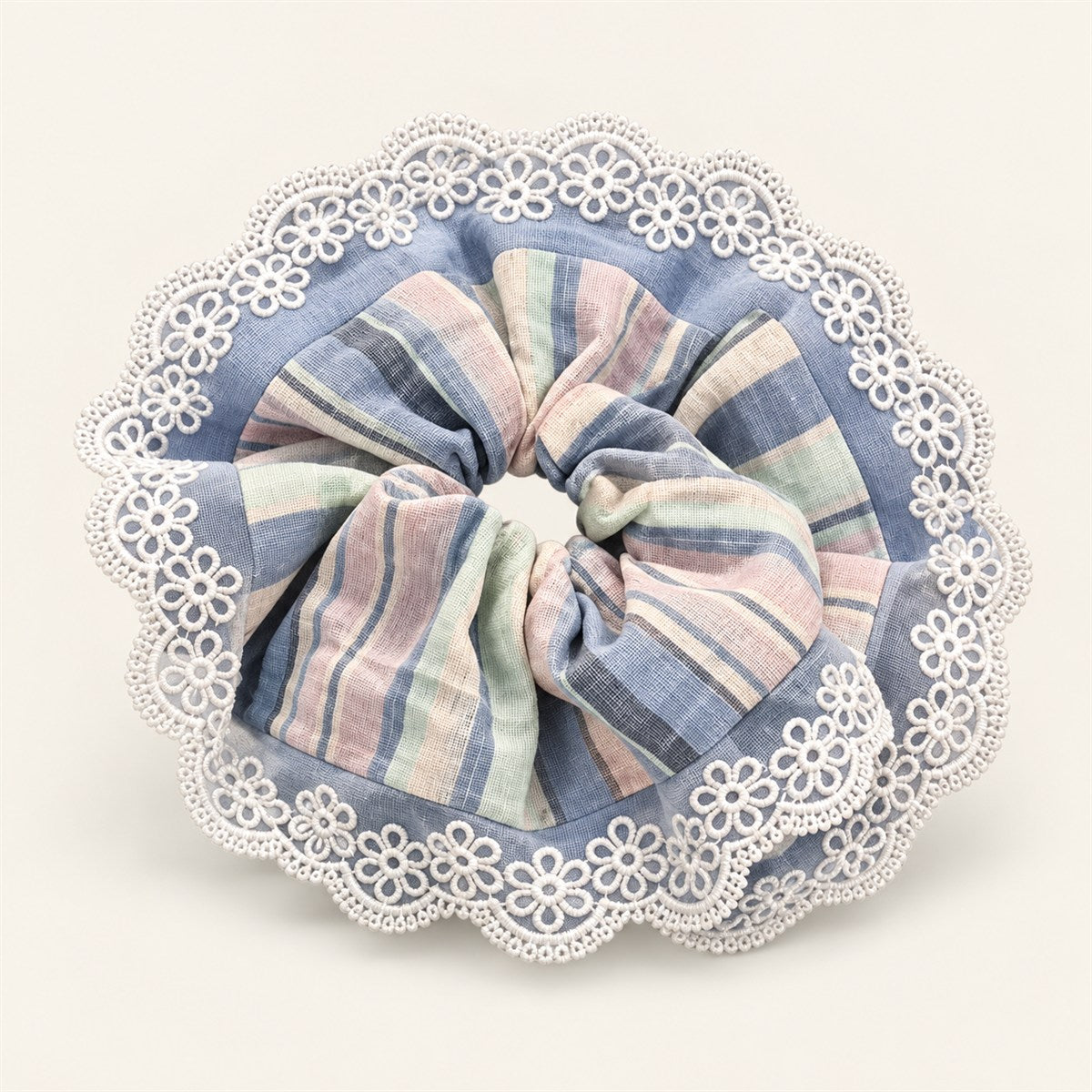 Seaside Blue scrunchie with lace edge