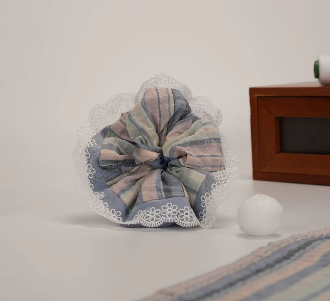Seaside Blue Scrunchie with lace trim
